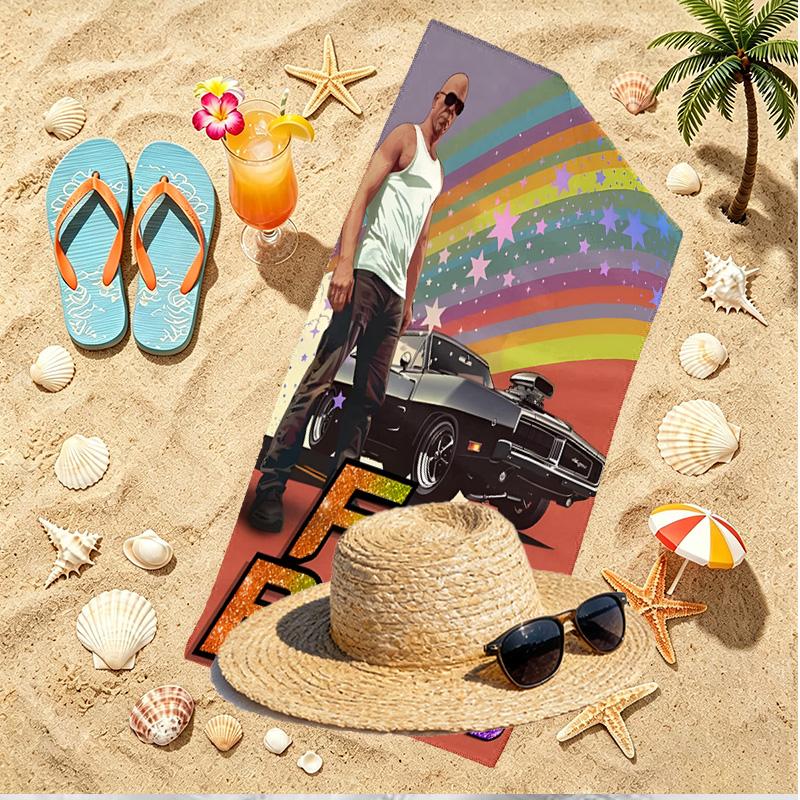 Fast & Furious Print Beach Towel, Versatile Lightweight Absorbent Beach Towel for Pool Surf Yoga Bathroom, Perfect Birthday Holiday Gift