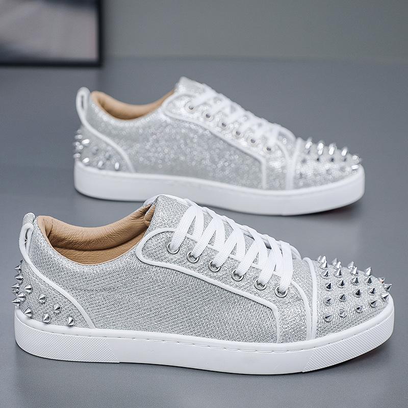 Мужские повседневные туфли на красной подошве с заклепками, мужская модная обувь, тренд для парня с горячим бриллиантовым духом, мужская обувь CL053