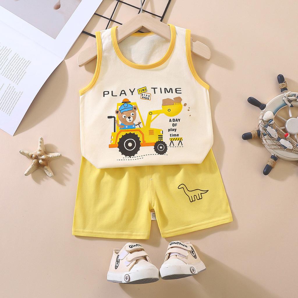 Children's Vest Set Summer Pure Cotton New Girls' Shorts Korean Version Boys' Sleeveless Set