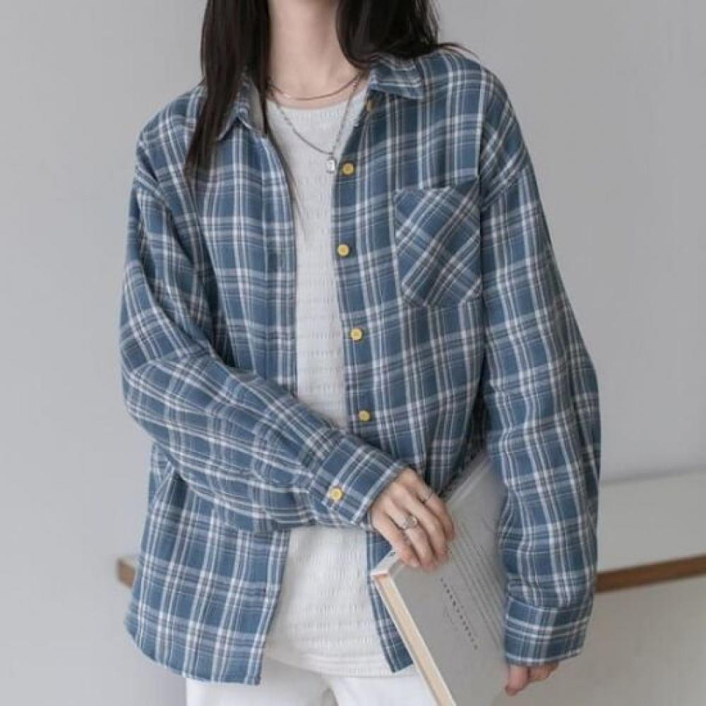 Navava Women Casual Check Long Sleeve Shirt Nb2968