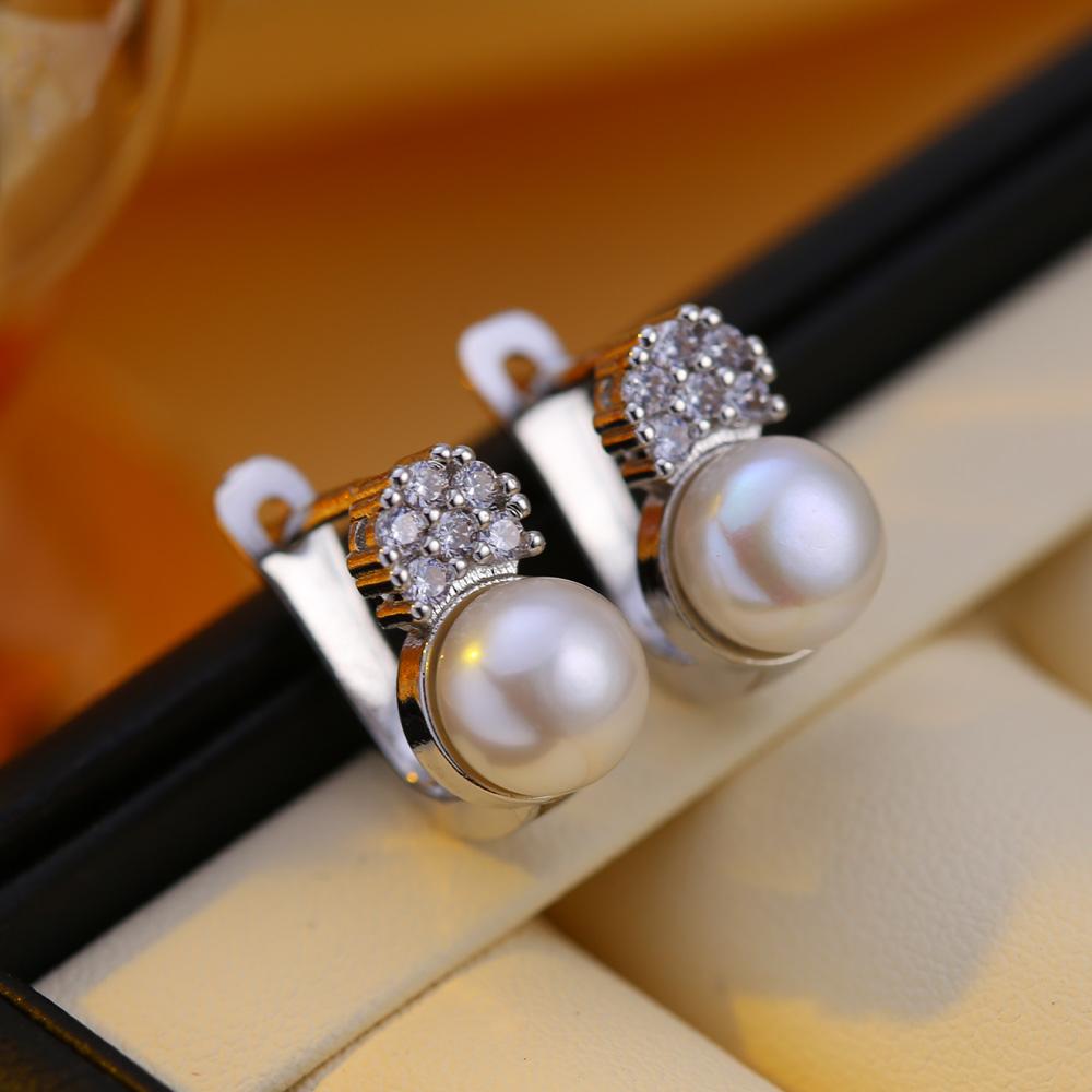 seniko 8-9mm Natural Freshwater Pearl Earrings Fashion Cubic Zirconia Clip Earrings For Women Girl Gift