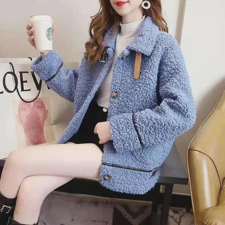 Women's Winter Oversized Lambskin Lapel Cardigan - Korean Style Thickened Sweater