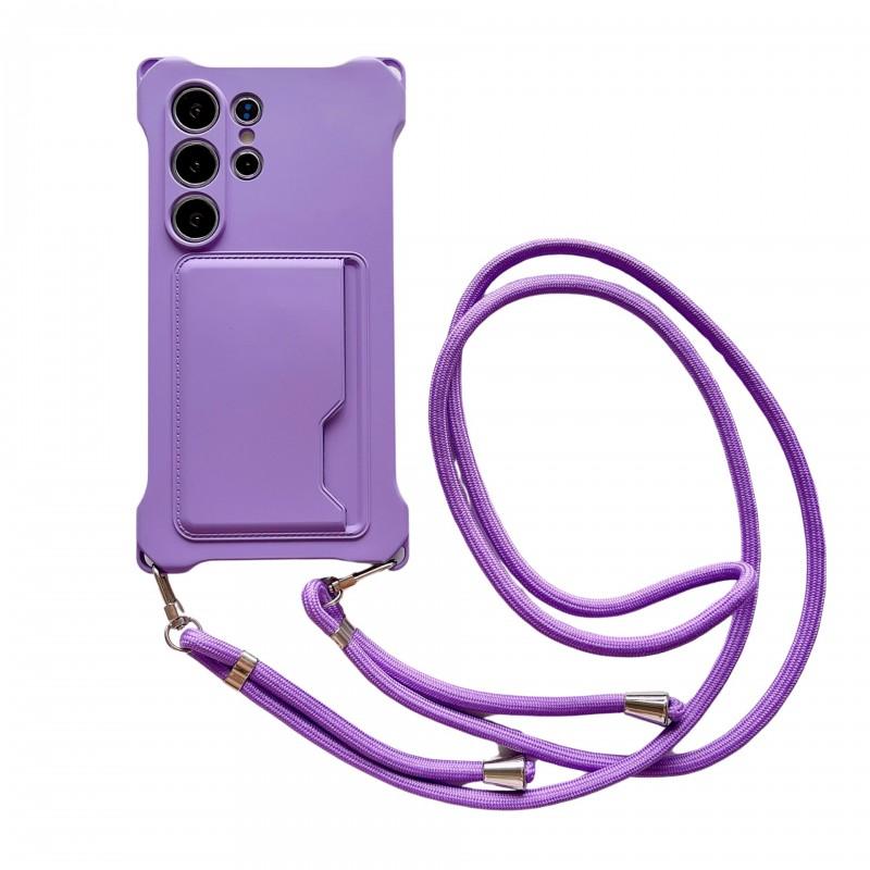 Slim Liquid Silicone Side-Opening Card Holder Phone Case Galaxy S24 Ultra S23 Plus Compatible With Crossbody Strap