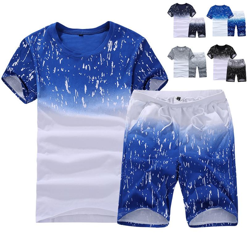 Crew Mens Neck Gradient Tshirtshorts Tracksuits Set Gym Jogging Running Pants