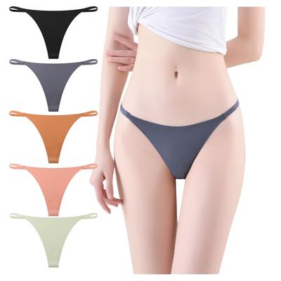 BEKYNI Бесшовное атласное нижнее белье стринги с Т-образной спинкой, не вызывающее раздражения, сексуальное, прохладное, быстросохнущее, гладкое, приятное к коже, набор из 5 штук, (Размер