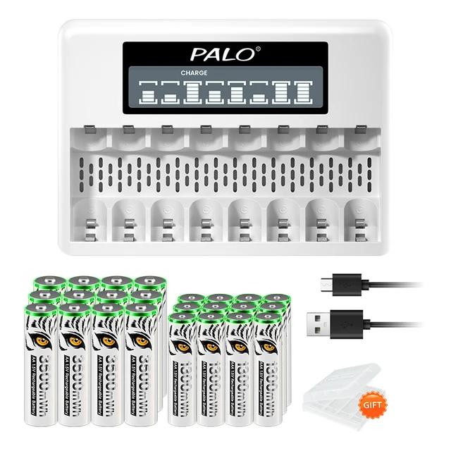 PALO Новая литий-ионная аккумуляторная батарея AA/AAA 1,5 В 3500 мВтч/1300 мВтч со световым индикатором зарядки