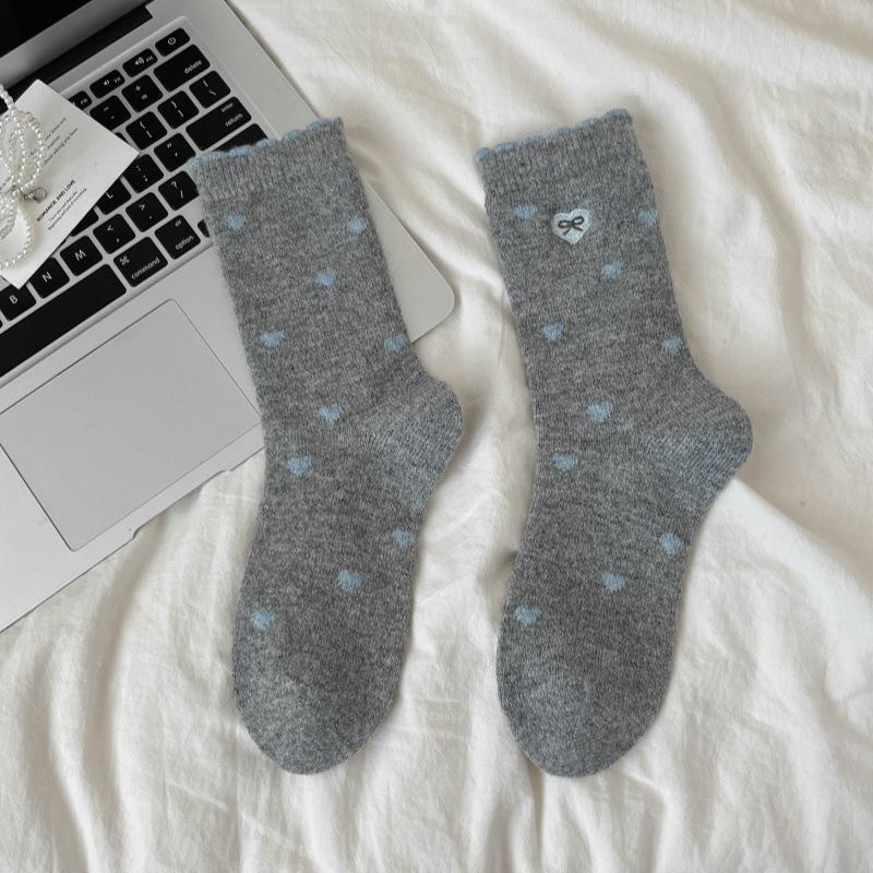 Wool Socks Style Embroidery Love Tube Socks Piles Of Socks Thick Warm Socks