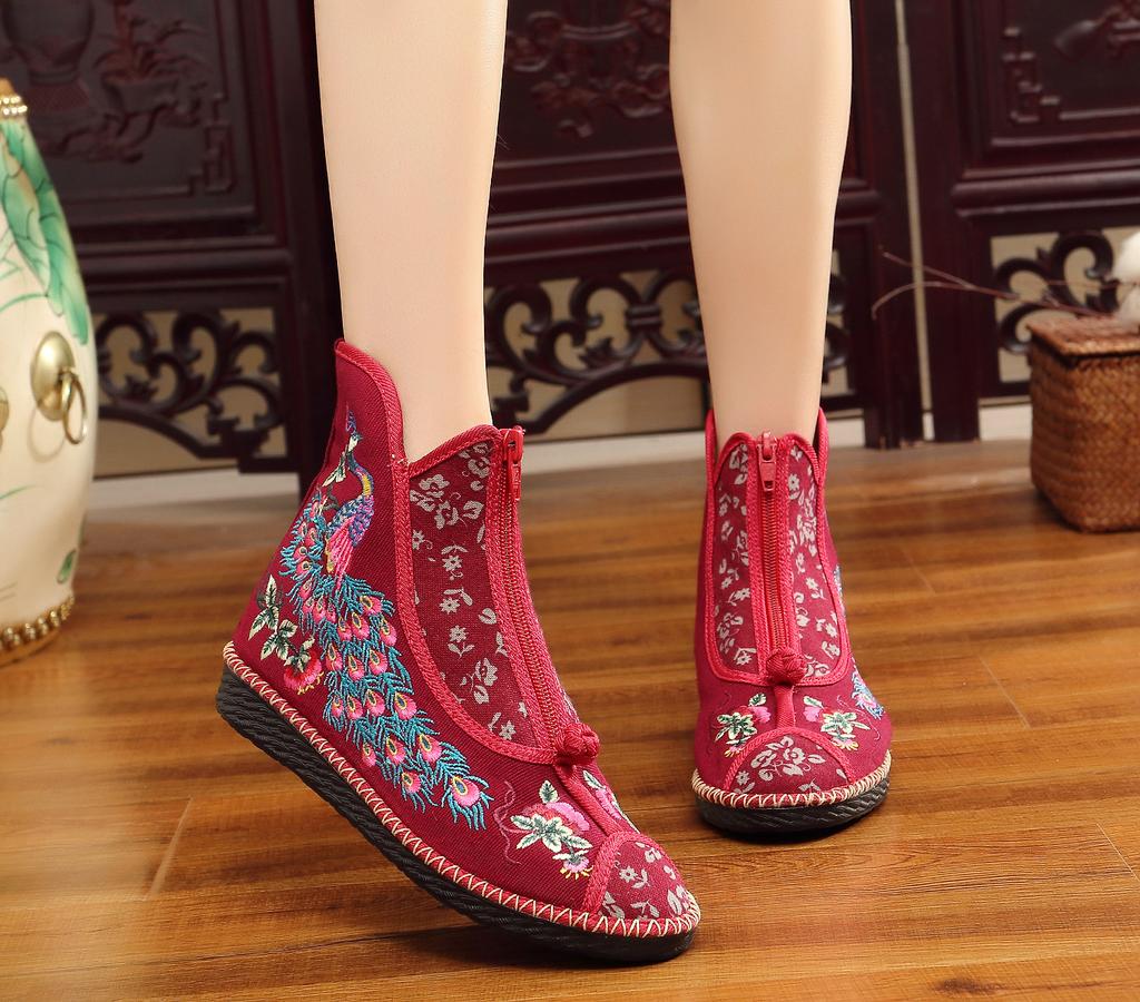 Ankle Boots for Women New Spring and Autumn Flat Bottom Cloth Shoes Ethnic Style Low Barrel Short Boots Embroidered Shoes Women