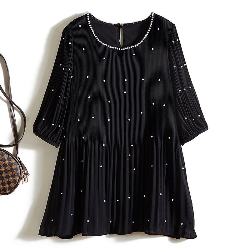 Japan Foreign Trade Order! Ten Thousand Yuan Top Goods White Pearl Round Neck High Elasticity Inclusive Pleat Dress Women's Short Skirt Summer