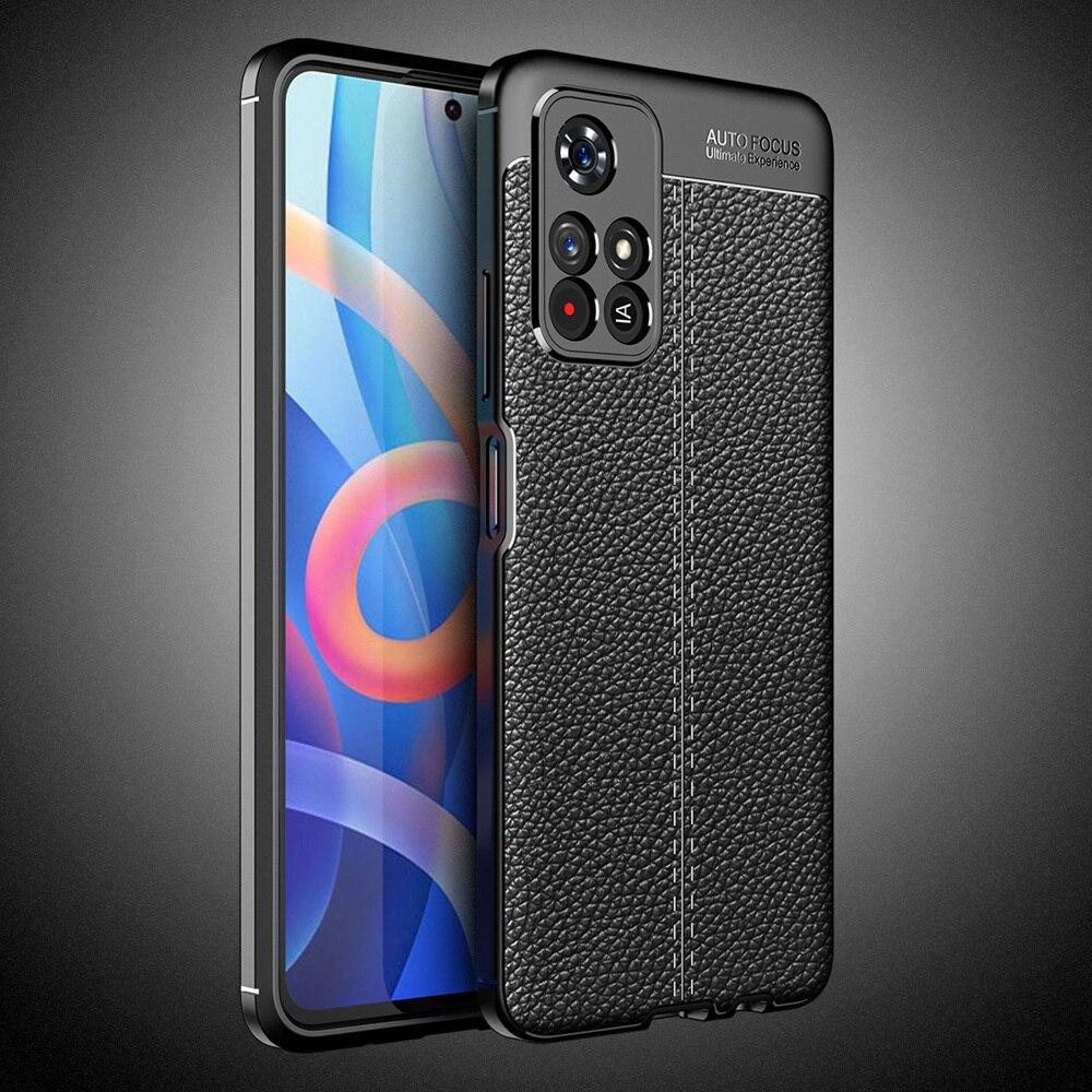 KEYSION Противоударный чехол для Xiaomi POCO M4 Pro 5G с кожаной текстурой, силиконовая задняя крышка для телефона Redmi Note 11 5G 11 Pro + 11T 5G