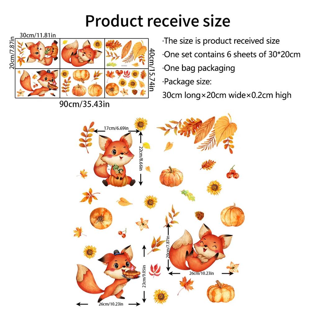 Golden Maple Leaf Window Sticker Autumn Pumpkin Fox Wall Sticker For Kids Room Decals Thanksgiving Autumn Wallpaper Home Decor