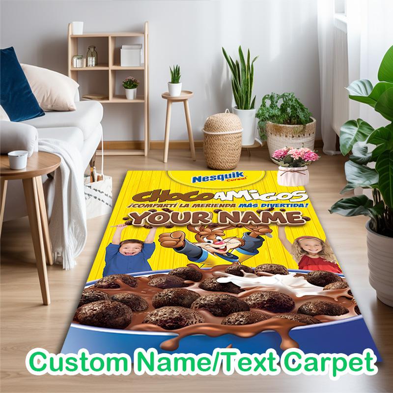 [Choco Amigos Nesquik Cereal Area Carpet] Easy Maintenance Chair Rug for Conference Room Use, Customize Name Floor Mat