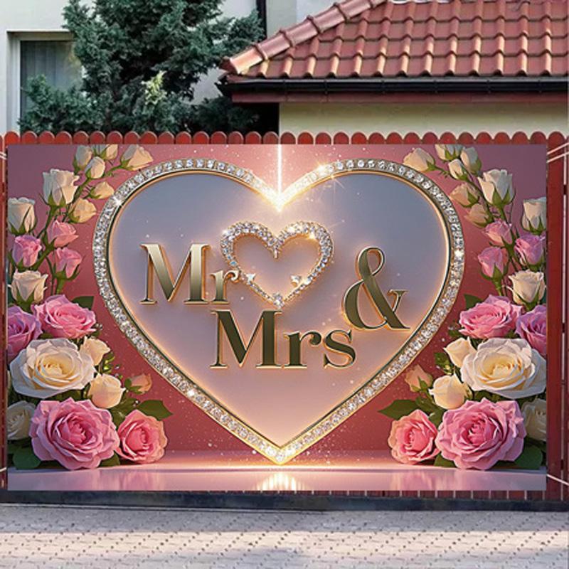 Фон «Мистер и миссис» с розами и блестками для романтической свадьбы, помолвки, декора вечеринки — универсальный фон для фотографий, для помещений и улицы