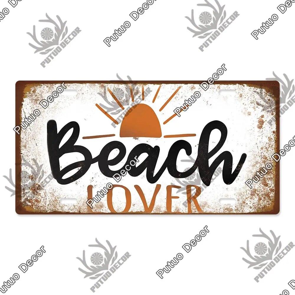 Putuo Decor Beach Retro Tin Sign Licenses Plate Plaque Metal Vintage Poster for Pub Bar Surf Club Man Cave Wall Art Decoration