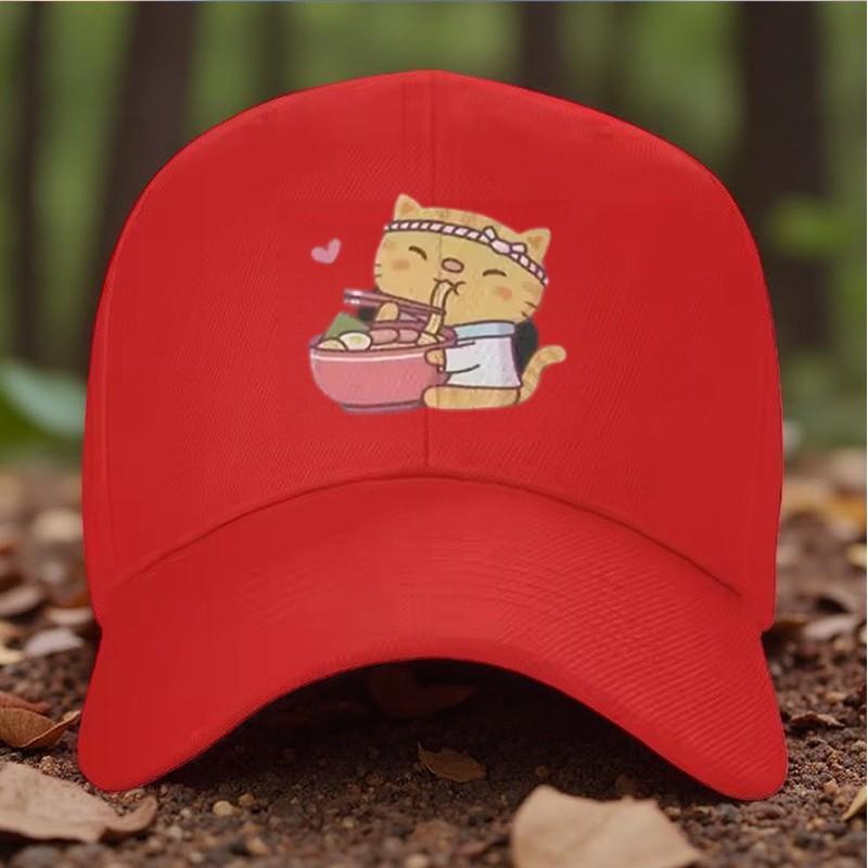 Cute Cat Eating Noodles Trucker Hat Adjustable Snapback Cap Casual Outdoor Anime Style