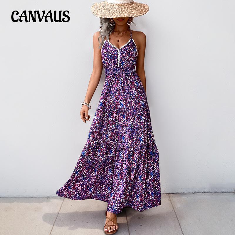 Женское летнее платье-халтер с принтом и V-образным вырезом Темпераментное платье-халтер