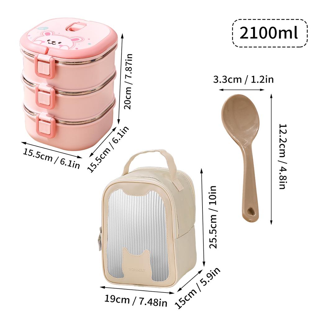 WORTHBUY Portable Food Storage Box Multi Layer Fruit Vegetable Storage Container 304 Stainless Steel Bento Lunch Box With Spoon