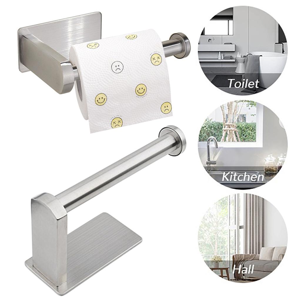 Hanging Toilet Paper Holder Paper Rack Stainless Steel Toilet Paper Roll Holder No Drilling Self-Adhesive Practical Roll Holder