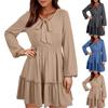 Women's Fashion Loose V-Neck Pleated Ruffle Long Sleeve Casual Dresses