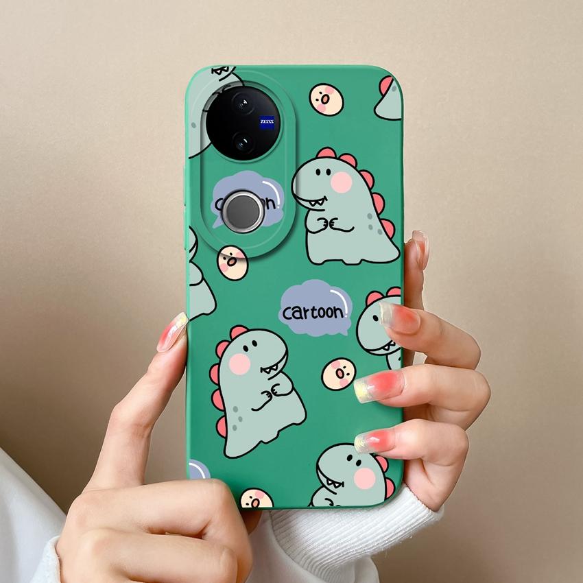 Для Vivo V50 Y16 Y31 Y53S Y55 IQOO Z10X Y51 Y70 Чехлы для телефона Шаловливый динозавр Рисунок Жидкий силикон Пылезащитный Полный защитный чехол Для Vivo Задняя крышка