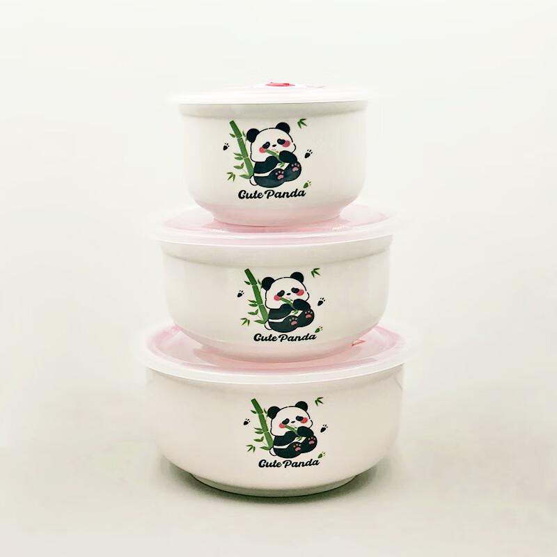 Baizi'en Cartoon Panda Ceramic Fresh-keeping Bowl Set