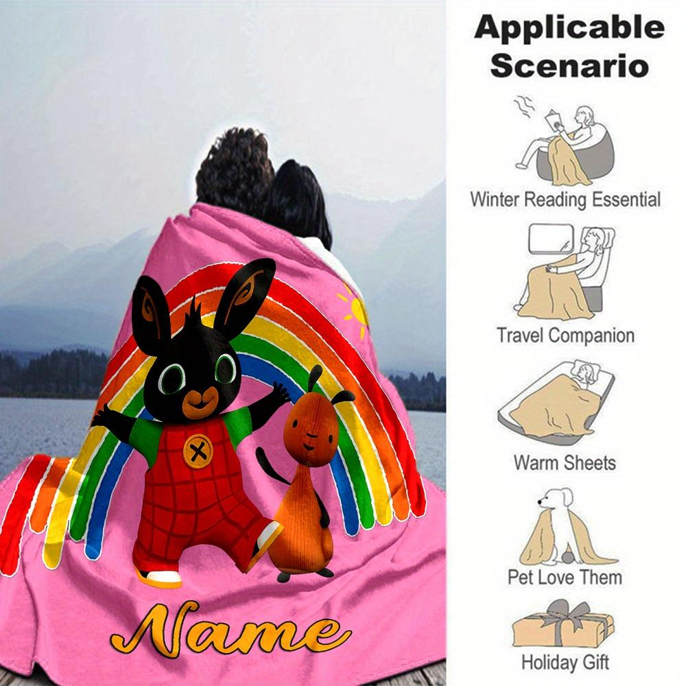 Bing Rabbit And Rainbow Blanket Lightweight Blanket For Sofa Bed Travel Camping Living Room Office Sofa Chair And Bed Digital Printed Fleece Blanket