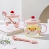 Креативная милая кружка из высокоборосиликатного стекла, розовая, с девичьим сердечком, подарок, чашка для воды с крышкой и ложкой, чашка с изображением свинки и кошки