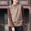 Johnature Женские винтажные жилеты, пальто со стойкой, однотонные пуговицы, плюс хлопковая одежда, осенние теплые жилеты в китайском стиле