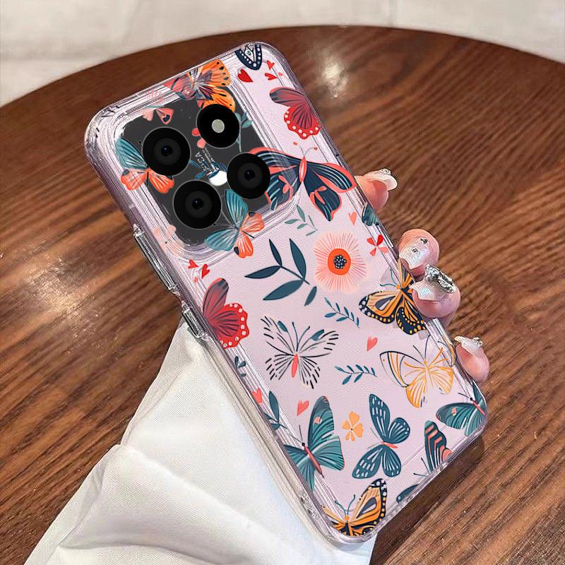 Креативный чехол с узором «Цветы и бабочки» для Xiaomi Redmi Note 15 Pro 4G Funda Redmi Note 14 13 Pro 5G Прозрачный силиконовый мягкий чехол