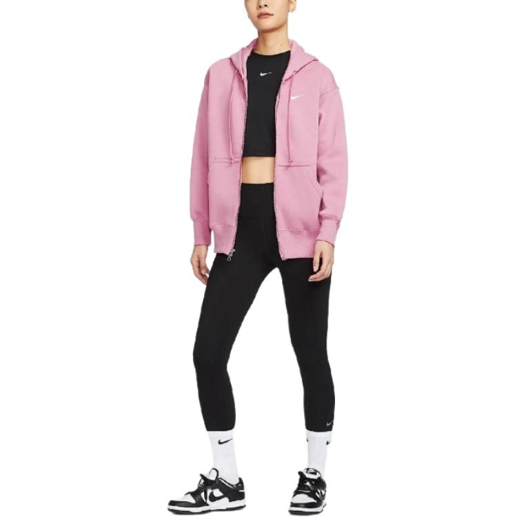 Nike Спортивная толстовка Phoenix с флисовой подкладкой, удобная, с капюшоном, длинным рукавом, женская, Element, розовый/белый sail, DQ5759-699