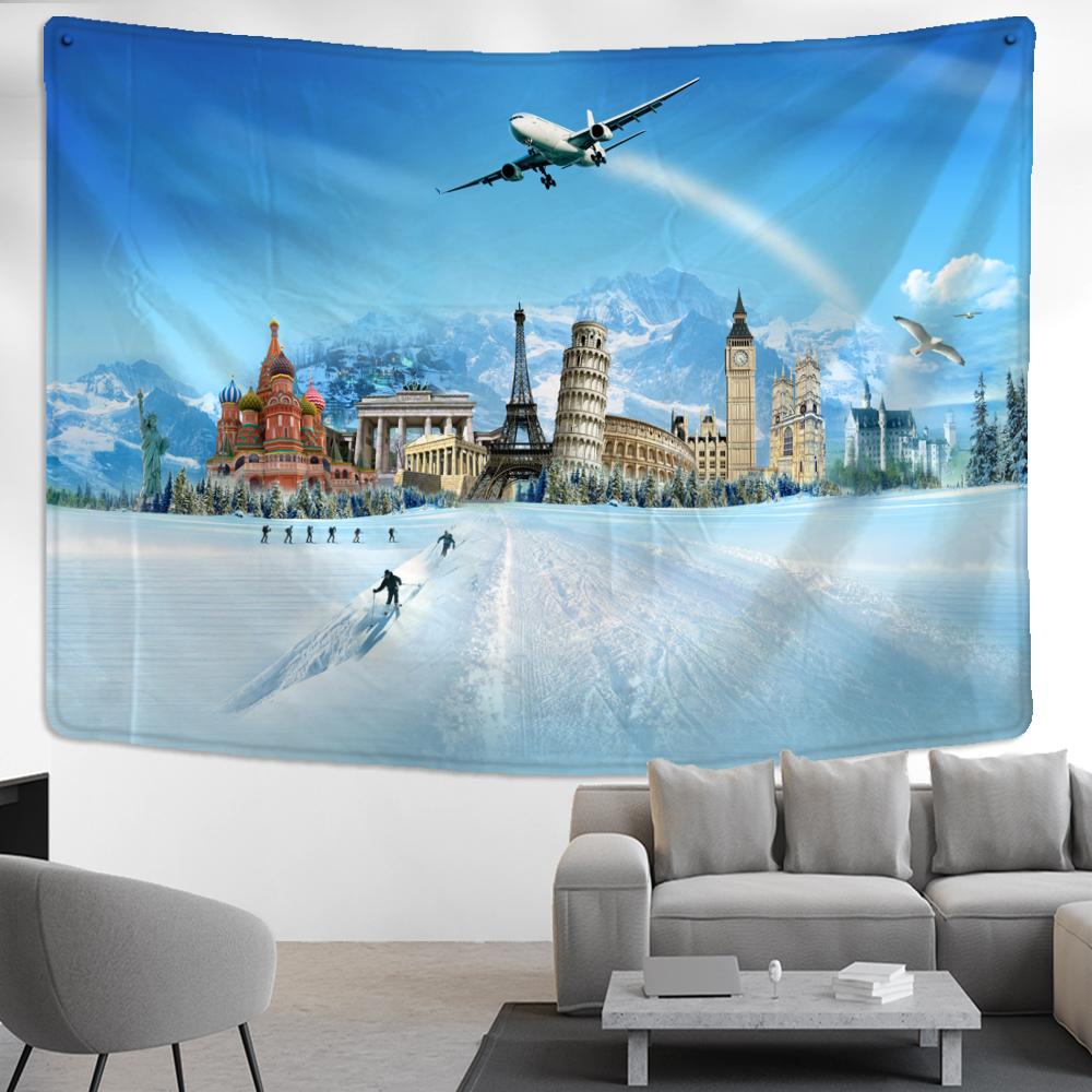 Гобелен со снежной сценой, настенный рождественский подарок, новогодние листы, психоделический пейзаж, художественное украшение для дома