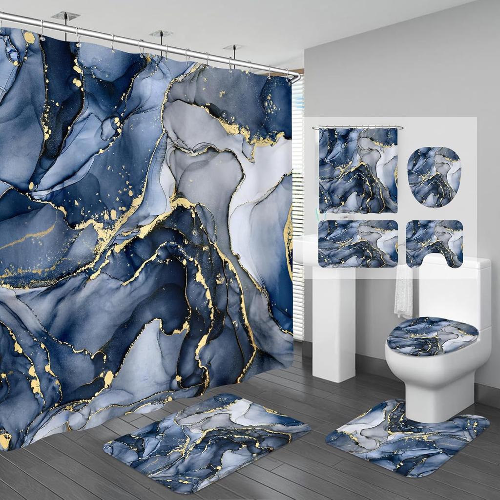 15Stlye 4 шт. Роскошный мраморный набор штор для душа для ванной комнаты Занавеска для ванной комнаты с 12 крючками Нескользящие коврики Крышка для унитаза Коврик Перегородка для ванной комнаты