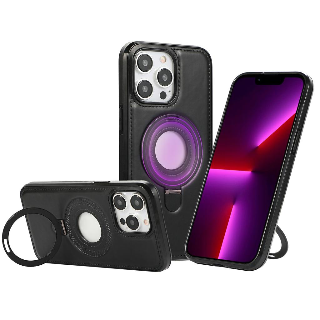 For iPhone 13 Pro Max Case Magnetic Kickstand PU Leather Coated PC+TPU Phone Cover