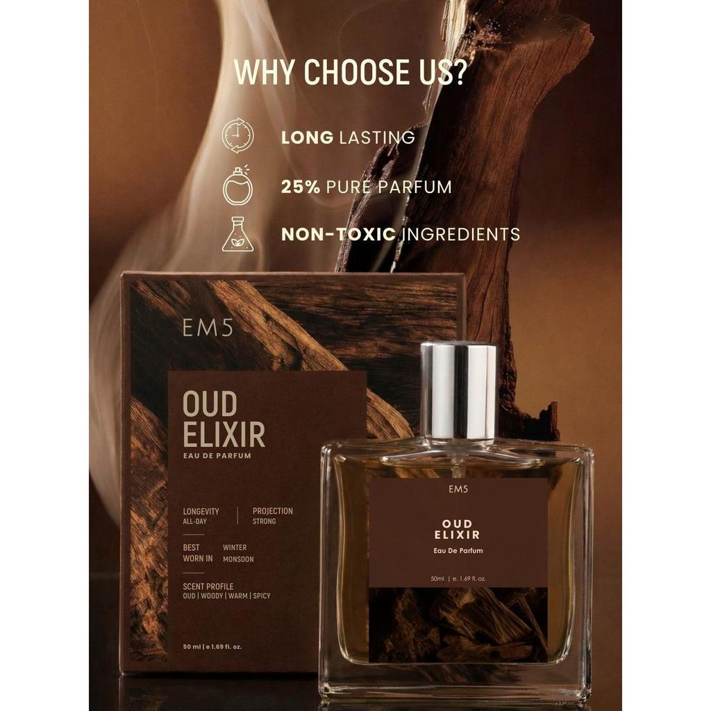 Парфюм EM5 Oud Elixir для мужчин | Теплый, Древесный, Пряный, Аромат Уд | Стойкий Аромат | Премиальный Подарок для Него