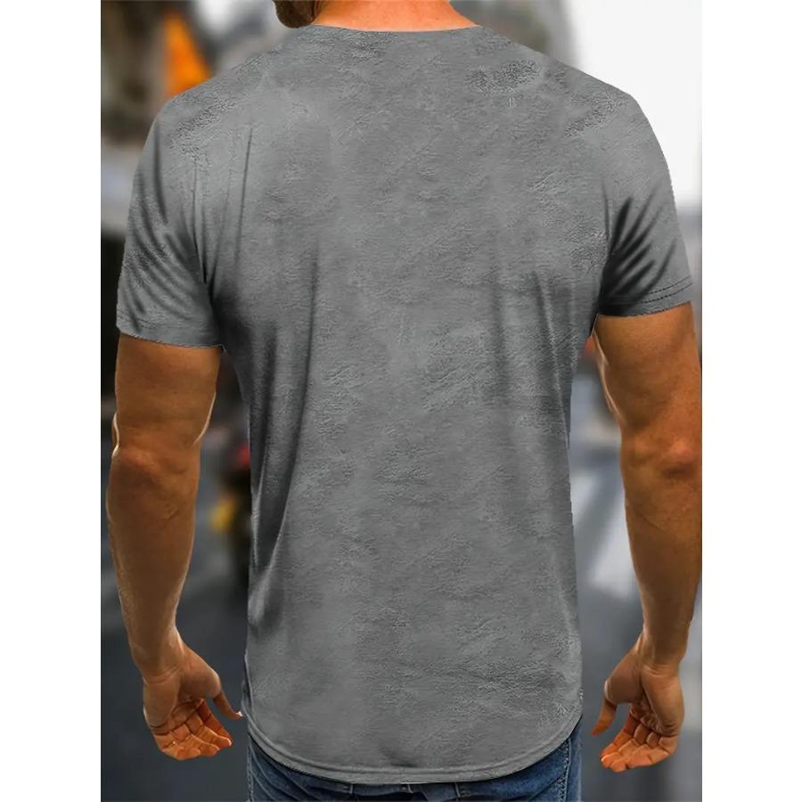 Летняя повседневная спортивная рубашка с коротким рукавом для мужчин - круглый вырез, слегка эластичная, полиэстер, принт, машинная стирка футболки