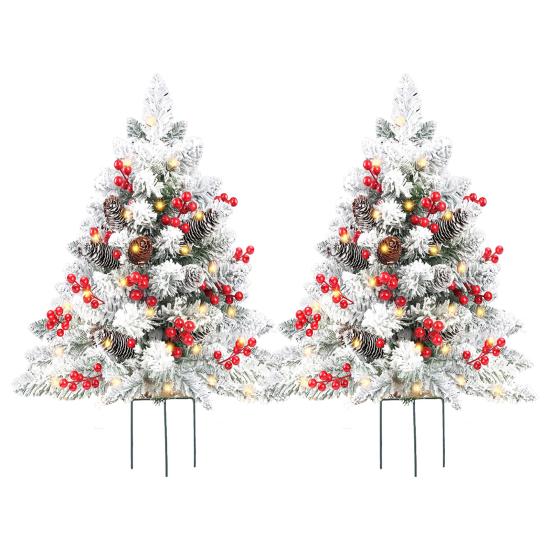 23-дюймовый светящийся искусственный рождественский наполнитель для урны, предварительно освещенная рождественская сосна с шишками, красными ягодами, треногой-колышком и светодиодной подсветкой, наполнитель для уличного крыльца