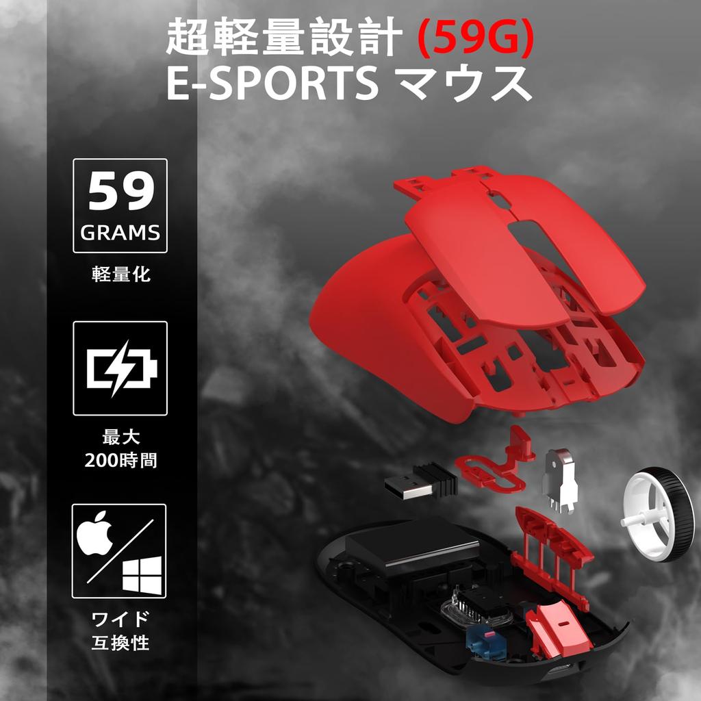 A.JAZZ AJ139 PRO Wireless Mouse, Lightweight (59g), Gaming Mouse Class Accuracy, 2.4GTYPE-C Mode, PAW3395 Sensor, Rechargeable, 26000 DPI Adjustable,