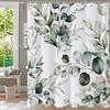 Tropical Green Leaves Plant On White Background Odorless Shower Curtains for Bathroom Showers and Bathtubs Decor with Hooks
