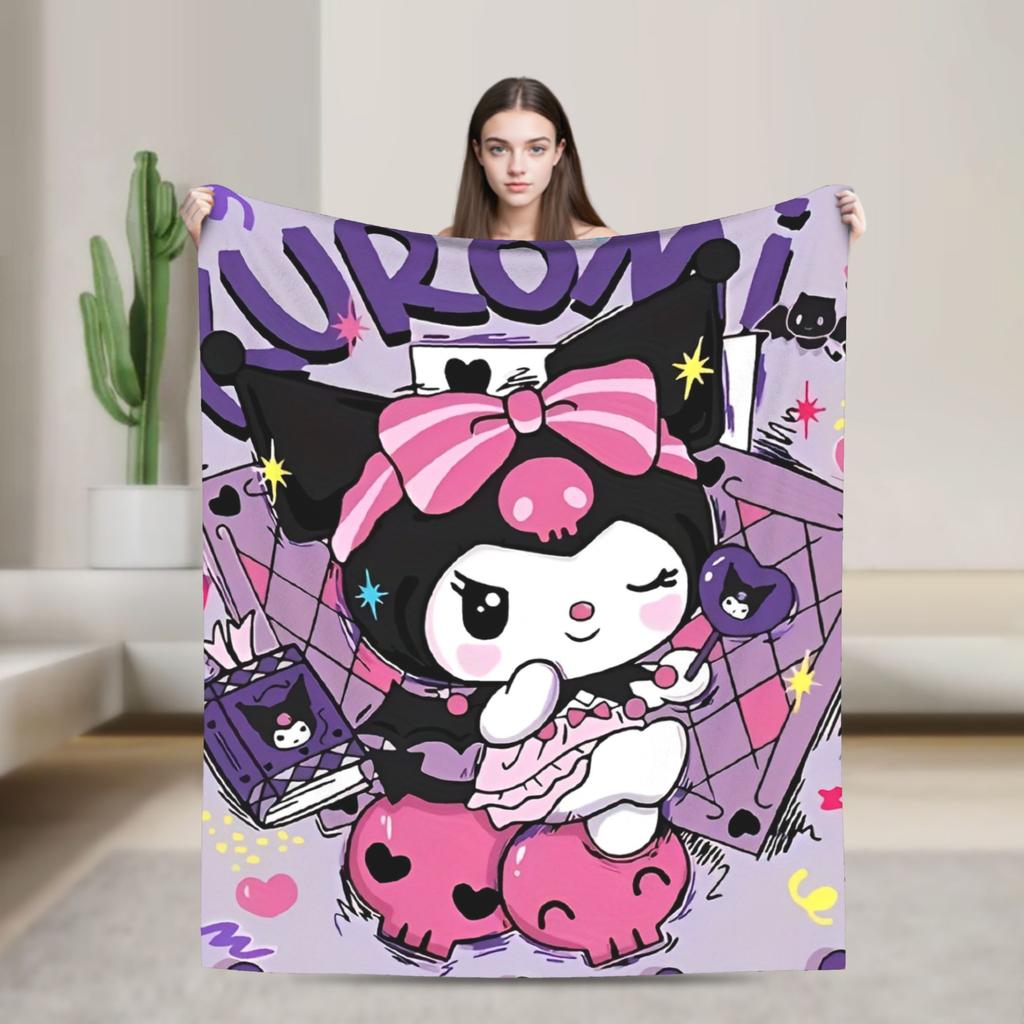 Фиолетовые пледы Kuromi Кавайный мультяшный шерстяной Потрясающие дышащие пледы для покрывала Осень/Зима