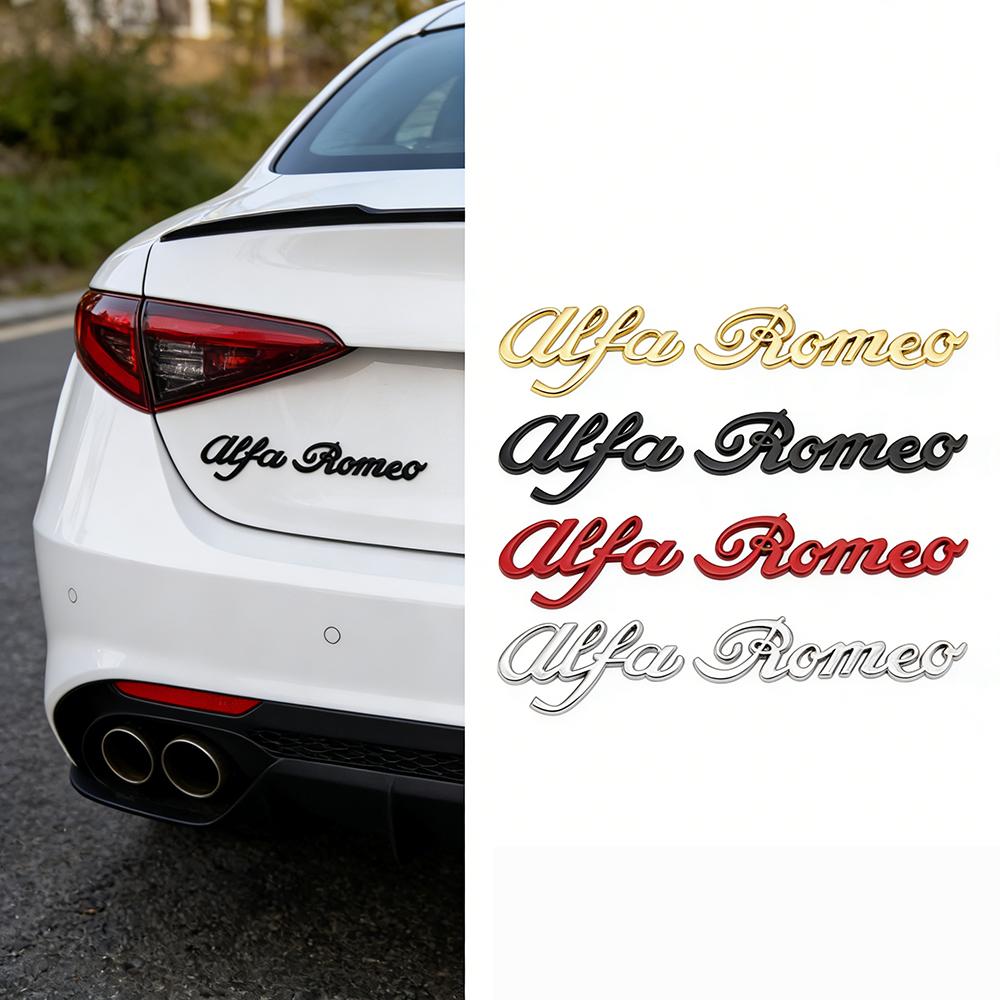 14.7x3cm For Alfa Romeo Car Trunk Lettering Emblem Zinc Alloy Alfa Romeo Logo Car Body Sticker Badge 4 Colors (Universal Fit) ze6