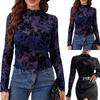 Women's Solid Color Bra Free Stand Up Collar Mesh Base Shirt Long Sleeved Top Top