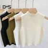 Women Knitted Vest Tops Slim Fit Half-High Collar Sleeveless Top Solid Color Stretchy Knit Blouse Daily Wear