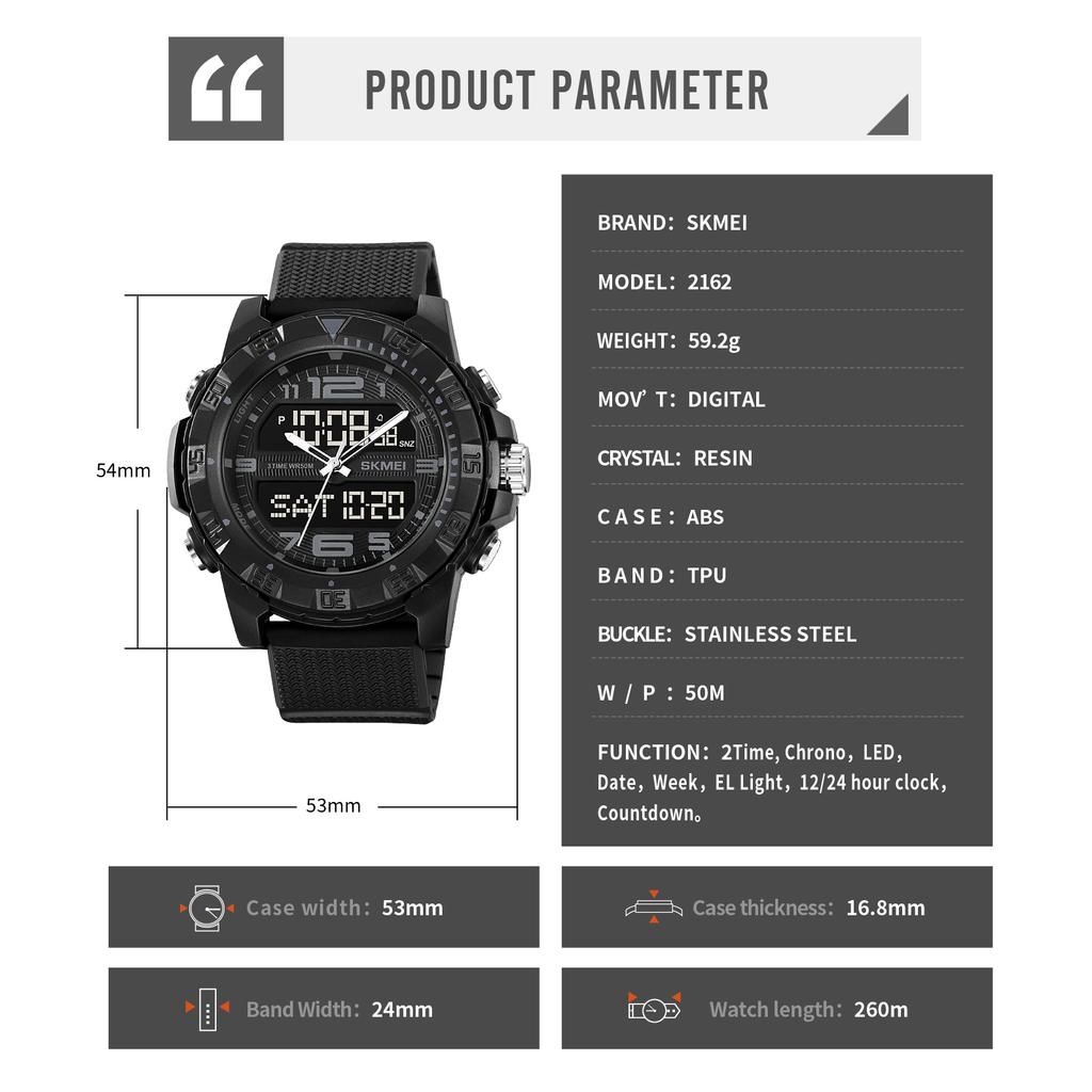 Skmei Япония Цифровой механизм 3 Time Countdown Спортивные часы Мужские Подсветка 5Bar Водонепроницаемые Секундомер Дата неделя Наручные часы