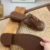 Мода Мода Уличные тапочки Лето Новые Квадратный носок Открытый носок Крест Тонкий ремешок Простые Универсальные Мягкая подошва Низкий каблук Сандалии