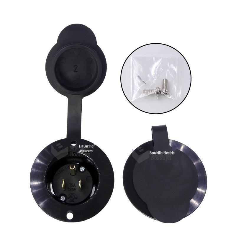 All Black NEMA 5-15P US Standard Industrial Plug with Waterproof Cover