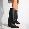 Панк Сплошной Черный Каблук-Клин Современные Сапоги Женские Зимние Сексуальные Y2K Натяжные Сапоги до Колена на Высоком Каблуке Модные Готические Ботильоны