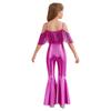 Girls Fashion Spaghetti Strap Sleeveless Sparkly Sequins Tassels Shiny High Waist Flared Jumpsuit Pageant Outfit
