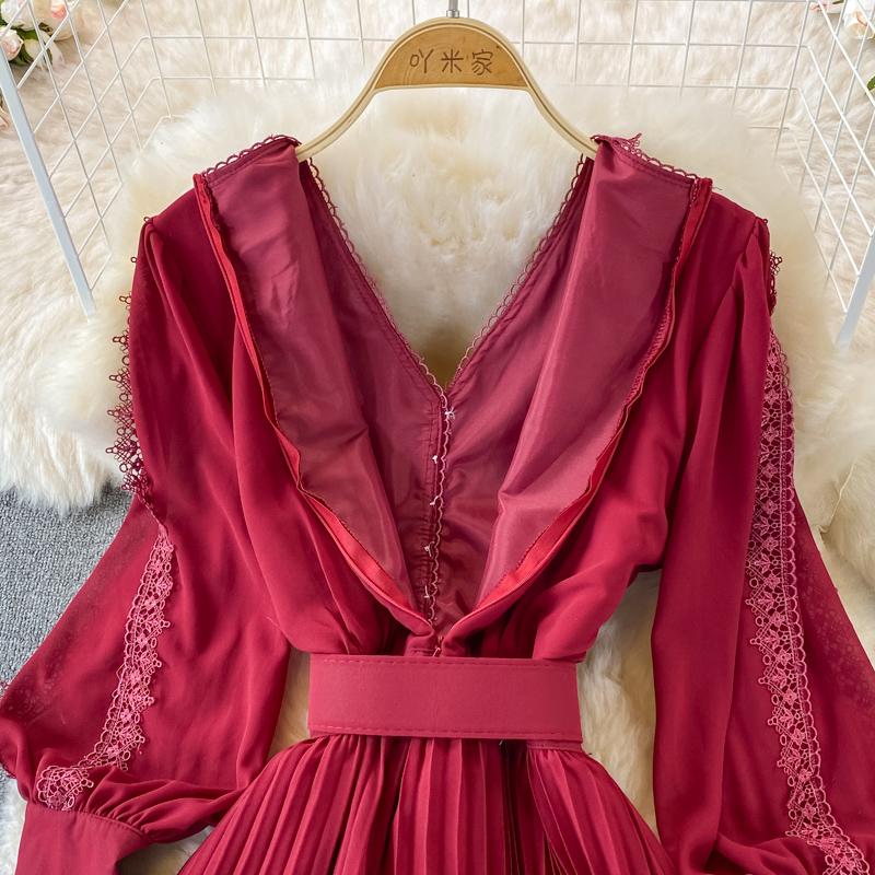 RUGOD Плиссированное платье с v-образным вырезом и вышивкой на талии в этническом стиле, темпераментное большое распашное платье