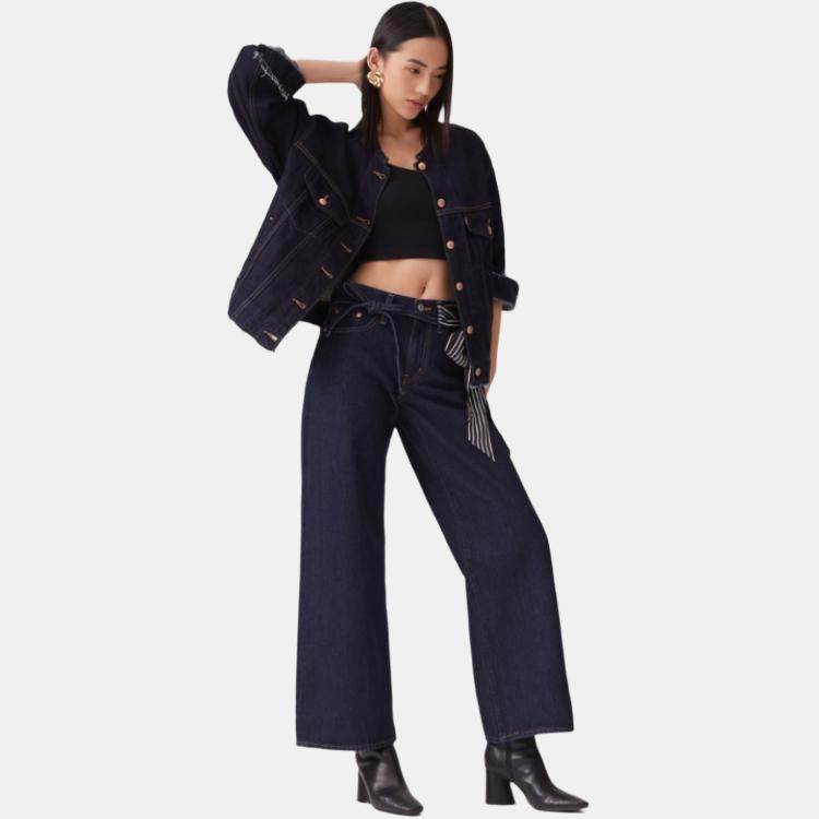 Levis 90-х Свободный крой Плечевая Универсальная Простая Куртка Женская Куртка Темно-синий 001C2-0001