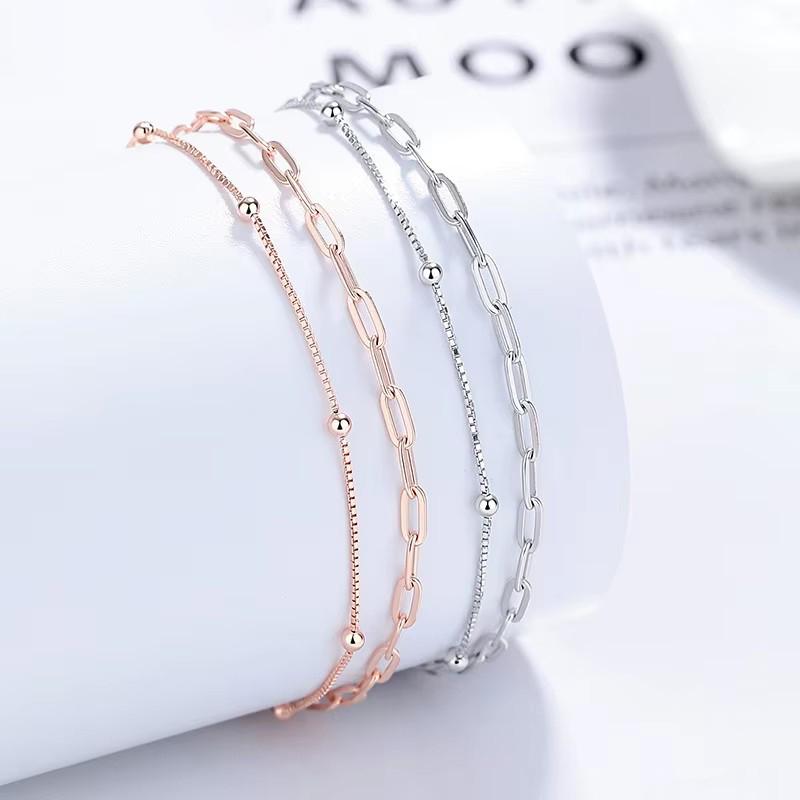 925 Silver Electroplated Double-layer Chain Bracelet Ins Niche Jewelry Women High-end Minimalist Geometric Bead Fashion